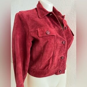 Brandon Thomas Washable Genuine Suede Leather Jacket Size L Burgundy Red Wine